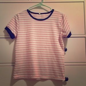 Romwe medium red and white stripped t-shirt